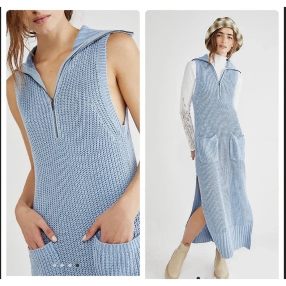 Free People Blue Elodie Maxi Sweater Dress Boho MSRP $198 Women's Size Small NWT
